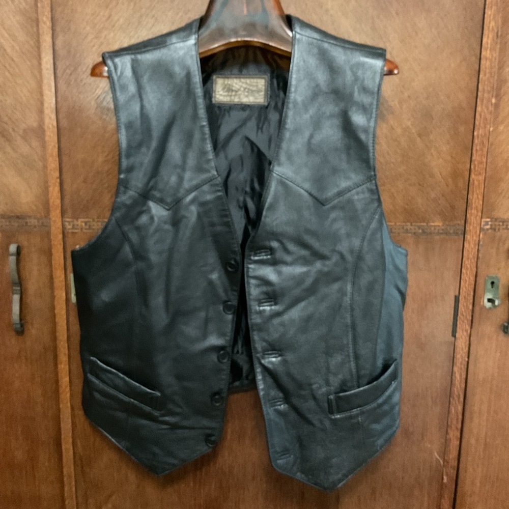 ALAMO UOMO men’s black leather vest size S